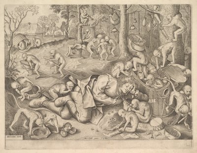 De Koopman Beroofd door Apen, 1562 door Pieter Heyden van der