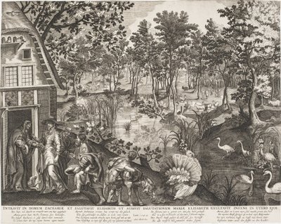 De Visitatie in een bosrijk landschap door Pieter II de Jode