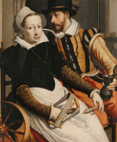 Man en Vrouw bij een Spinnewiel door Pieter Pietersz the Elder
