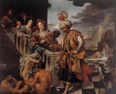 Baden in een oosterse haven door Pieter Isaacsz