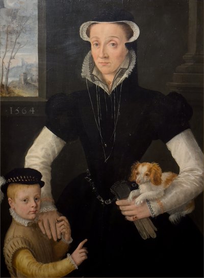 Weduwe met haar zoon door Pieter Jansz. (manner of) Pourbus