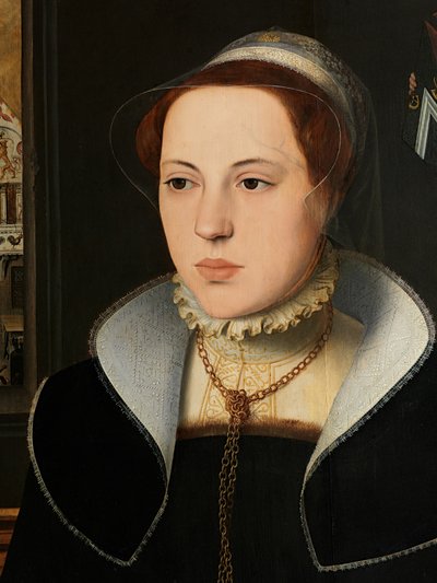 Detail van portret van Jacquemyne Buuck door Pieter Jansz. Pourbus