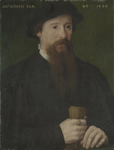 Portret van een man die zijn handschoenen vasthoudt door Pieter Jansz. Pourbus