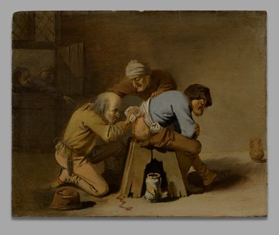 Een Kwakzalver aan het Werk in een Schuur door Pieter Jansz. Quast