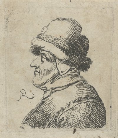 Kop van een oude man met muts door Pieter Jansz Quast
