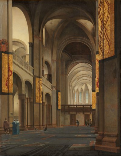 Het schip en koor van de Mariakerk in Utrecht (detail) door Pieter Jansz Saenredam