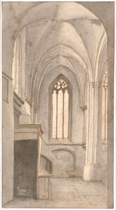 Zicht op het interieur van de kerk van St. Cunera in Rhenen (prov. Utrecht) door Pieter Jansz Saenredam