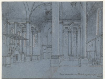 Zicht op het interieur van de Nieuwe Kerk, Haarlem, gezien vanaf het oostelijke uiteinde van het noordelijke schip naar het westen door Pieter Jansz Saenredam