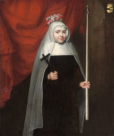 Portret van een non met een crucifix en kaars, 1678 door Pieter Leermans