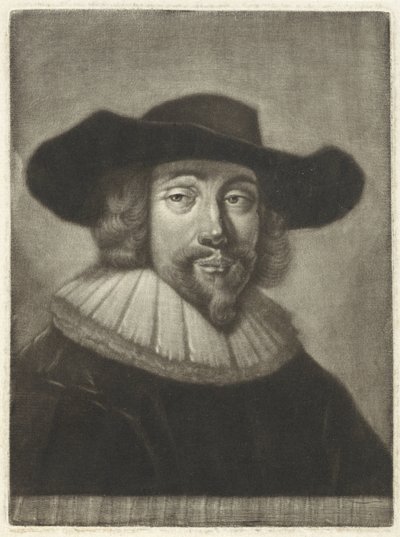 Portret van een man met een hoed en kraag door Pieter Louw