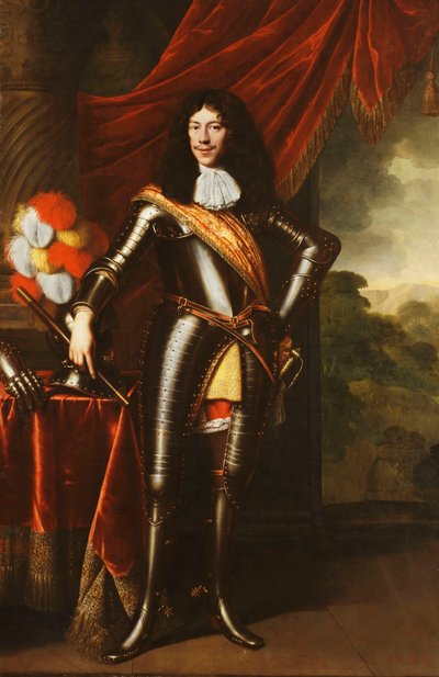 Portret van een heer, mogelijk een lid van de Hohenzollern, volledig in harnas door Pieter Nason