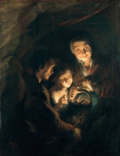 Oude vrouw met een mand vol kolen, c. 1616-1618 door Peter Paul Rubens