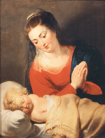 De Maagd die het Slapende Kind Aanbidt, ca. 1615 door Pieter Paul Rubens