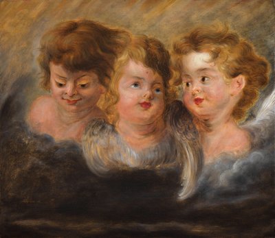 Drie engelenhoofden in de wolken door Pieter Paul Rubens