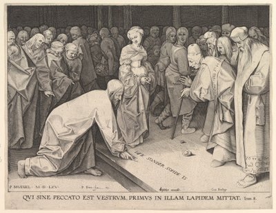 Christus en de overspelige vrouw, 1579 door Pieter Perret