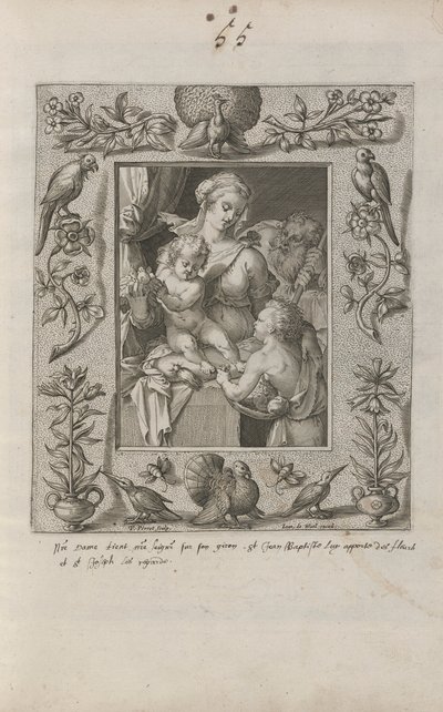 Heilige Familie met de jonge Sint Johannes de Doper, in een uitgebreide lijst door Pieter Perret