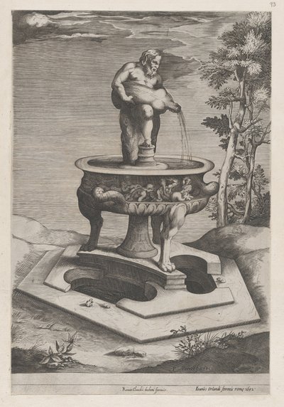 Speculum Romanae Magnificentiae: Een Fontein en Bekken door Pieter Perret