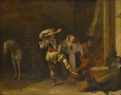 Een Man en een Vrouw in een Stalhof, 1630s door Pieter Quast