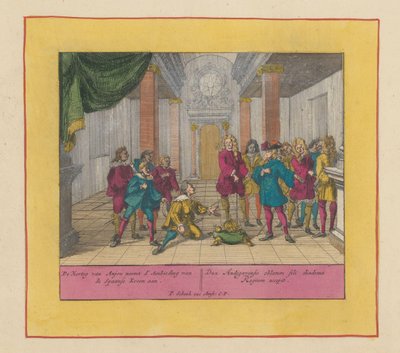 Hertog Filips van Anjou accepteert de Spaanse kroon, 1700 door Pieter Schenk (I)