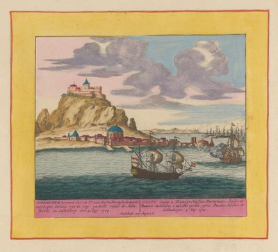Verovering van Gibraltar door een Engels-Nederlandse vloot, 1704 door Pieter Schenk (I)