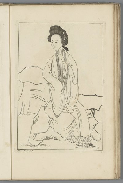 Chinese vrouw met haar rechterhand in de mouw van haar kimono door Pieter Schenk (II) (possibly)