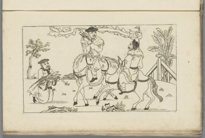 Chinees landschap met twee ruiters door Pieter Schenk (II)