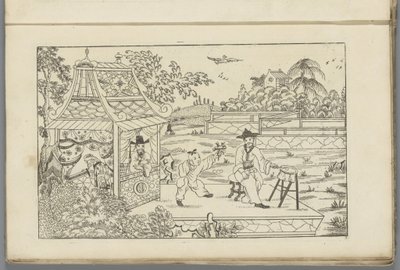 Chinese trommelaar op plateau in landschap door Pieter Schenk (II)