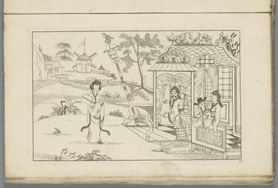 Landschap met een Chinese dame door Pieter Schenk (II)