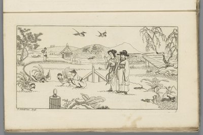 Landschap met toeschouwers bij een hanengevecht door Pieter Schenk (II)