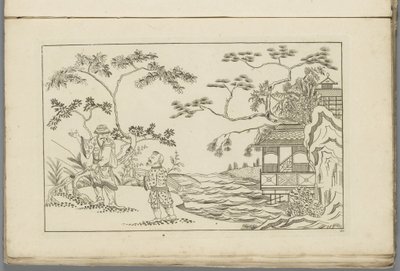 Twee Chinese mannen in een landschap (Nieuwe geinventeerde Sineesen) door Pieter Schenk (II)