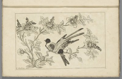 Twee vogels op een bloesemtak Chinese bloemen en vogels (serietitel) door Pieter Schenk (II)