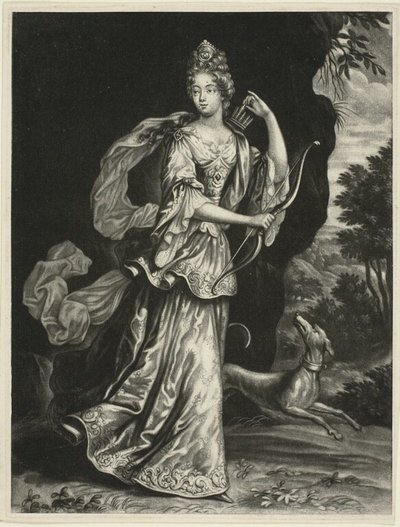 Anne Catharine Mouy, gravin van Broglia, als de godin Diana door Pieter Schenk