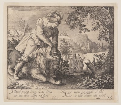 Samson en de leeuw door Pieter Serwouters