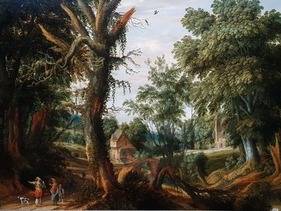 Boslandschap met figuren door Pieter Stalpaert