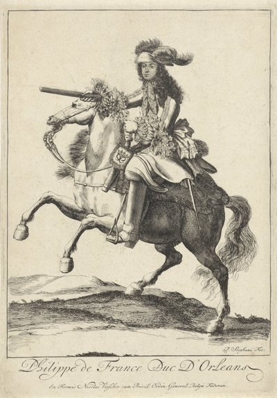 Ruiterportret van Filips I, hertog van Orléans door Pieter Stevens (vermeld in 1689)