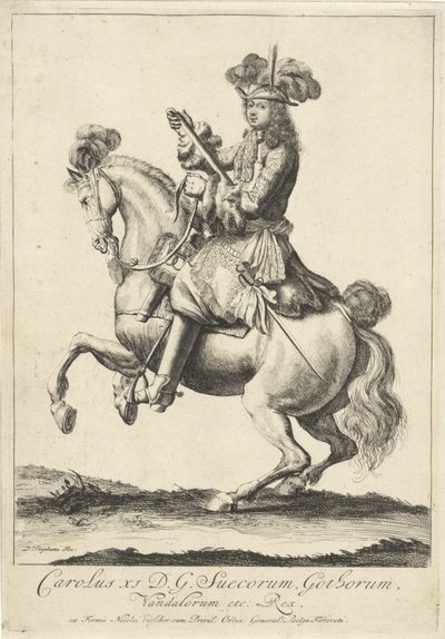 Ruiterportret van koning Karel XI van Zweden door Pieter Stevens (vermeld in 1689)