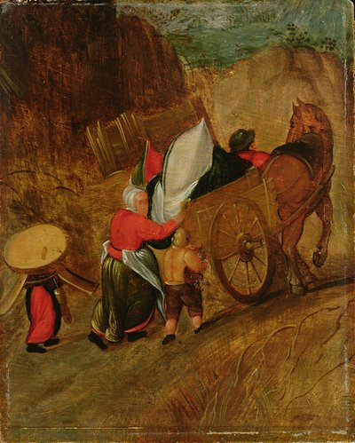 Landschap, Boeren, Paard en Kar, begin 17e eeuw door Pieter Stevens