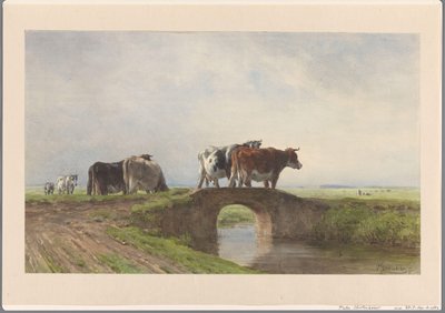 Koeien op een stenen bruggetje door Pieter Stortenbeker