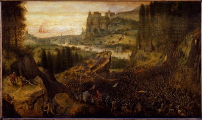Slag tussen Filistijnen en Israëlieten: Saul en zijn schildknaap werpen zich op hun zwaard door Pieter Bruegel the Elder