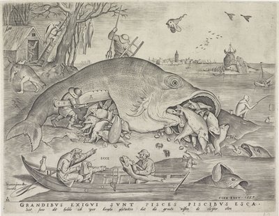 Grote vissen eten de kleine vissen, gegraveerd door Pieter van der Heyden, 1557 door Pieter The Elder after Brueghel