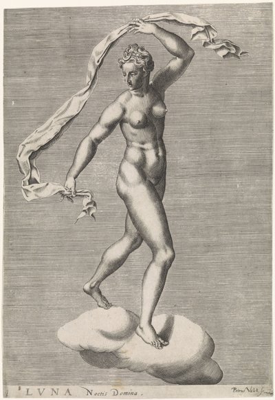 Diana als Luna op een wolk door Pieter Valck