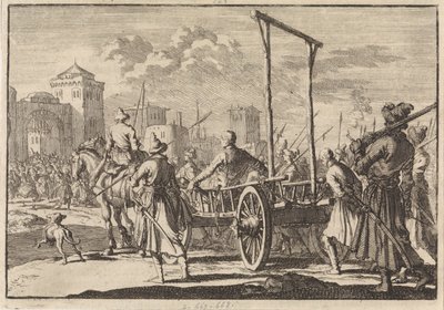 Aankomst van Stepan Razin en zijn broer Frol in een ijzeren kooi in Moskou, 1671, 1698 door Pieter Van der Aa