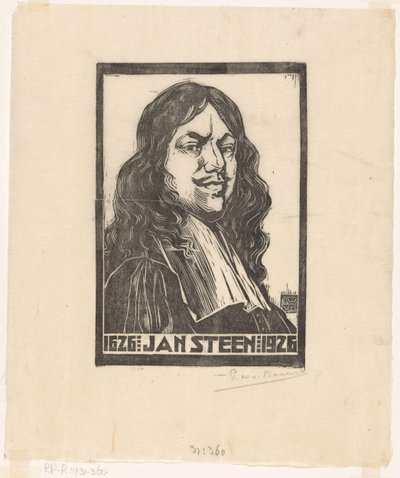 Portret van Jan Steen door Pieter Willem van Baarsel (signed by artist)