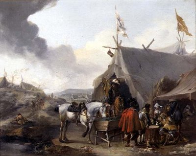 Ruiters bij een militair kampement door Pieter Wouwermans or Wouwerman