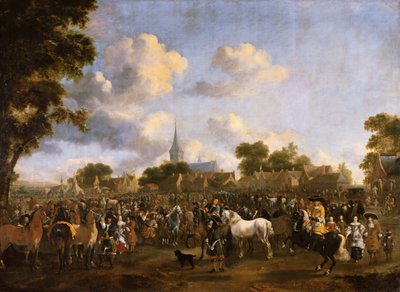 Paardenmarkt in Valkenburg, 1675 door Pieter Wouwermans or Wouwerman