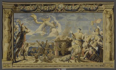 Wandtapijt met de interventie van Artemis tijdens de voorbereiding van het offer van Iphigeneia door Pieter de Cracht (workshop of)