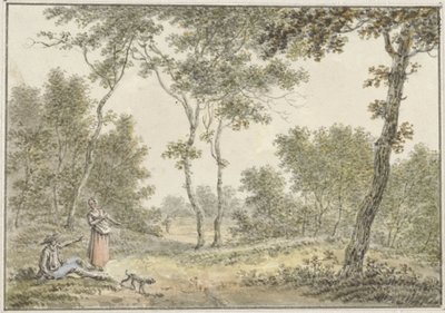 Boslandschap met enkele figuren door Pieter de Goeje