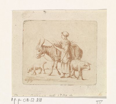 Herderin met muilezel, schaap en hond door Pieter de Goeje