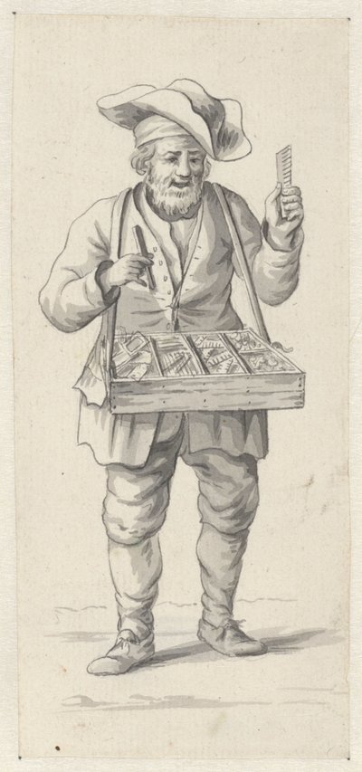 Straatverkoper met kammen en naalden door Pieter de Goeje