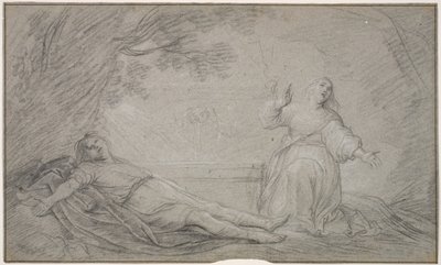 Deens: Een mythologische scène met een vrouw die rouwt om de dood van een jonge man door Pieter de Grebber
